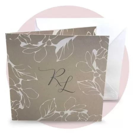 Partecipazione di nozze economica classica con foglie tortora Ferdinando Fam - 1