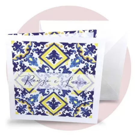 Partecipazione di nozze economica tema siciliano maioliche Ferdinando Fam - 1