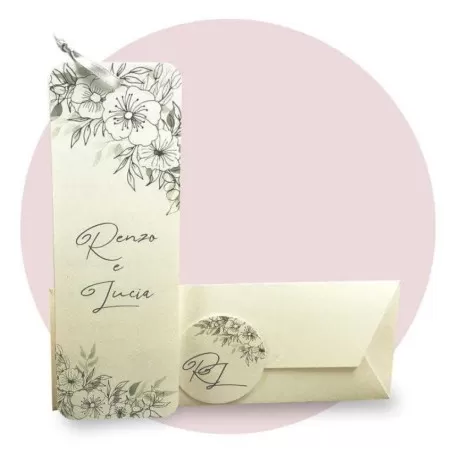 Partecipazione di nozze economica modello segnalibro con fiori Ferdinando Fam - 1