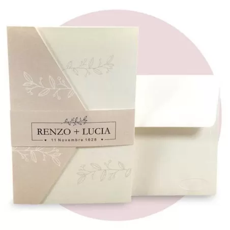 Partecipazione di nozze romantica con foglie Ferdinando Fam - 1