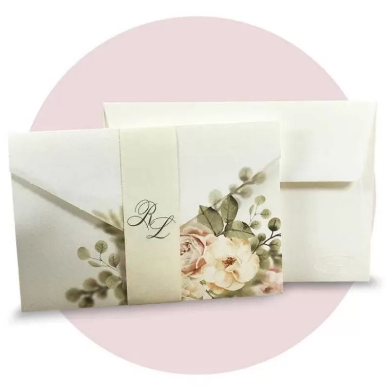 Partecipazione di nozze stile romantico con rose Ferdinando Fam - 1