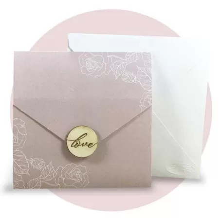 Partecipazione di nozze color rosa antico con rosa Ferdinando Fam - 1