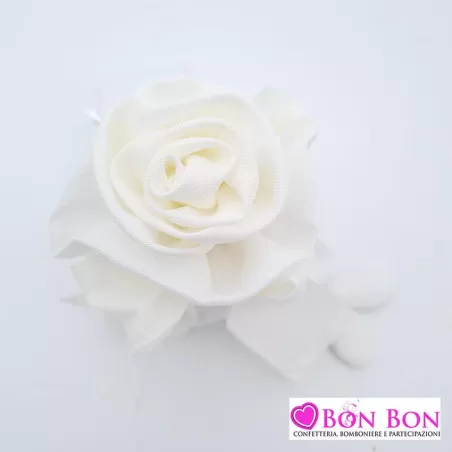 Sacchetto matrimonio fagotto con base quadra crema con fiore e fiocco ETM - 2