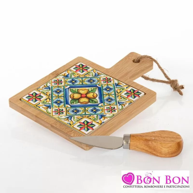 Bomboniera matrimonio solidale cuorematto tagliere con coltello Cuorematto - 1