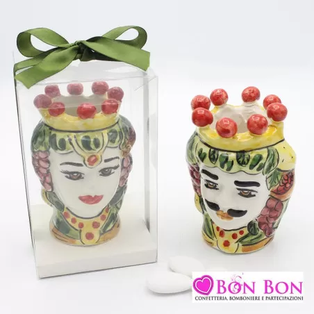 Bomboniera matrimonio in offerta tema siciliano testa di moro colorata altezza 10 cm donna e uomo - 8