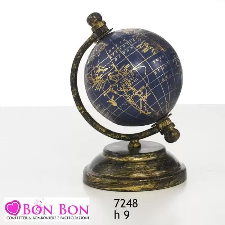 Bomboniera mappamondo in metallo vintage blu e dorato Encantada - 1