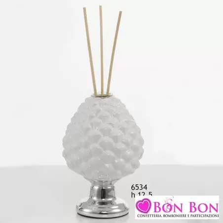 Bomboniera matrimonio profumatore pigna bianca e silver Encantada - 1