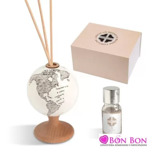 Bomboniera matrimonio quadrifoglio mappamondo diffusore linea avventura Quadrifoglio - 1