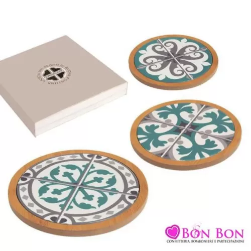 Bomboniera matrimonio quadrifoglio sottopentola rotondo maioliche Quadrifoglio - 1