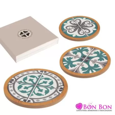 Bomboniera matrimonio quadrifoglio sottopentola rotondo maioliche Quadrifoglio - 1