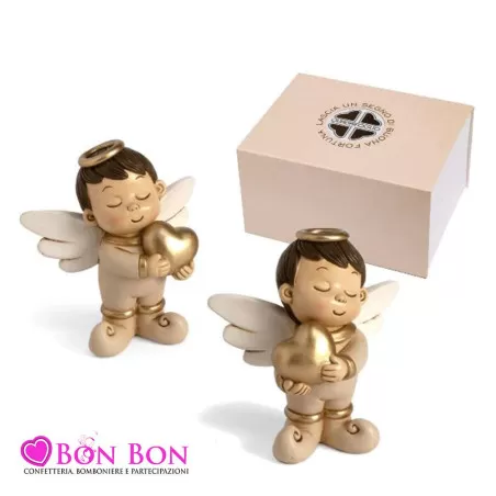 Bomboniera prima comunione quadrifoglio angelo grande con cuore dorato Quadrifoglio - 1
