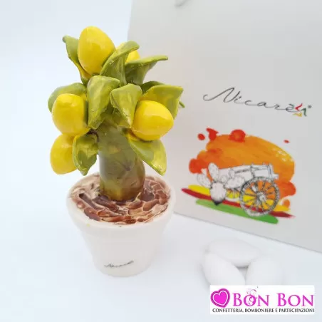 Bomboniera matrimonio siciliana alberello limoni con vasetto bianco Nicar - 2