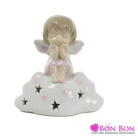 Bomboniera nascita e battesimo angioletto rosa su nuvola Ilary Queen - 1