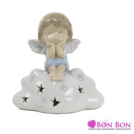 Bomboniera nascita e battesimo angioletto celeste su nuvola Ilary Queen - 1