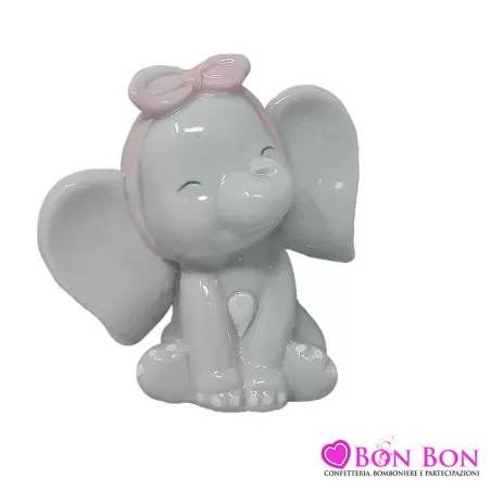 Bomboniera nascita e battesimo elefante con fiocco rosa Ilary Queen - 1