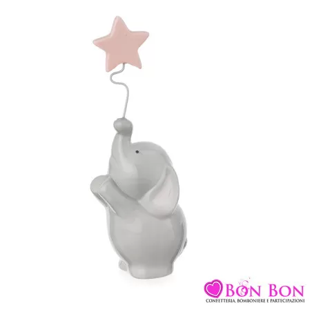 Bomboniera nascita e battesimo elefante con stella rosa Ilary Queen - 1