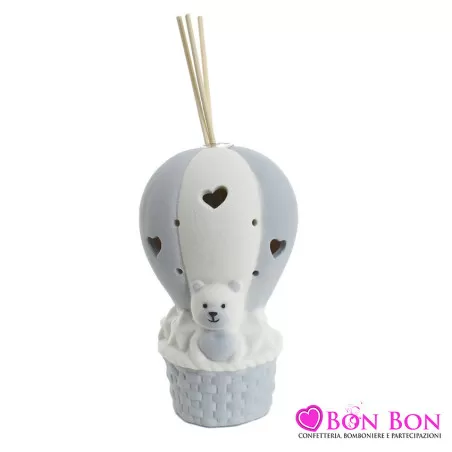 Bomboniera nascita e battesimo profumatore orsetto con mongolfiera celeste Ilary Queen - 1