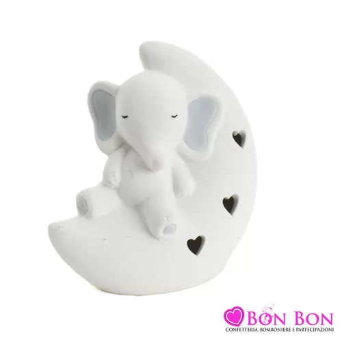 Bomboniera nascita e battesimo elefante celeste su luna Ilary Queen - 1