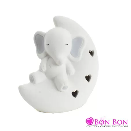 Bomboniera nascita e battesimo elefante celeste su luna Ilary Queen - 1