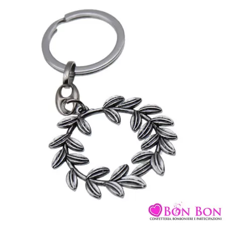 Bomboniera laurea portachiavi corona di alloro in metallo Greenford - 1
