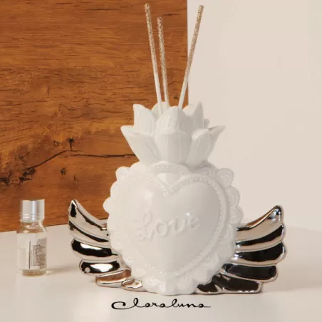 Bomboniera matrimonio claraluna 2023 profumatore cuore con ali argento grande Claraluna - 1