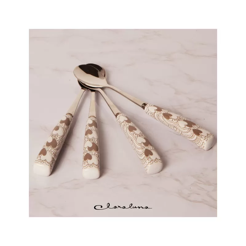 Bomboniera matrimonio claraluna 2023 set 4 cucchiaini decoro cuori Claraluna - 1