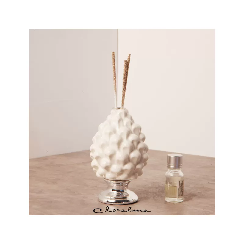 Bomboniera matrimonio claraluna 2023 profumatore pigna bianca con piede argento piccola Claraluna - 1