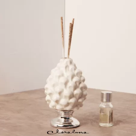 Bomboniera matrimonio claraluna 2023 profumatore pigna bianca con piede argento piccola Claraluna - 1