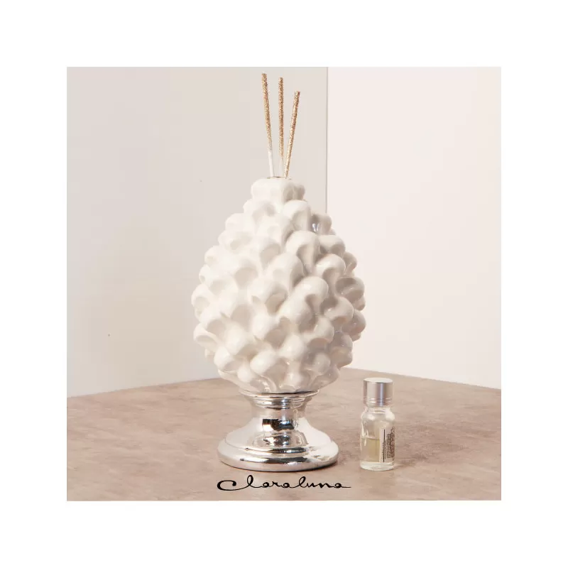 Bomboniera matrimonio claraluna 2023 profumatore pigna bianca con piede argento grande Claraluna - 1
