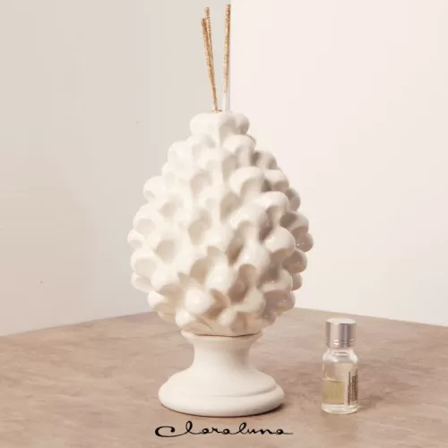 Bomboniera matrimonio claraluna 2023 profumatore pigna bianca con piede bianco grande Claraluna - 1