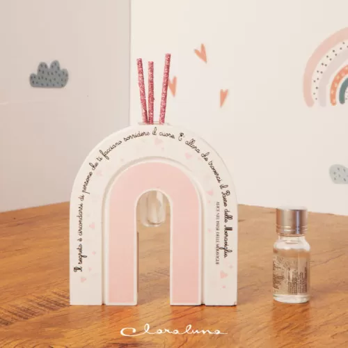 bomboniera nascita fai da te profumatore arcobaleno rosa con frase Claraluna - 1