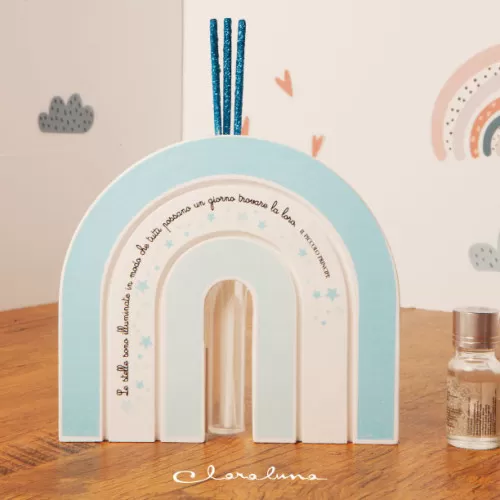 bomboniera nascita fai da te profumatore arcobaleno celeste con frase grande Claraluna - 1