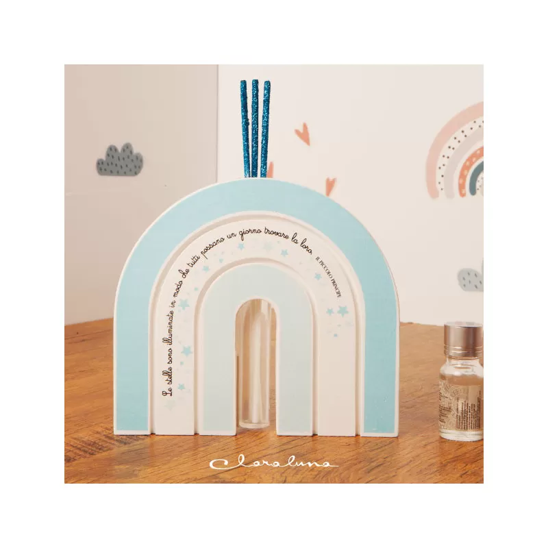 bomboniera nascita fai da te profumatore arcobaleno celeste con frase grande Claraluna - 1