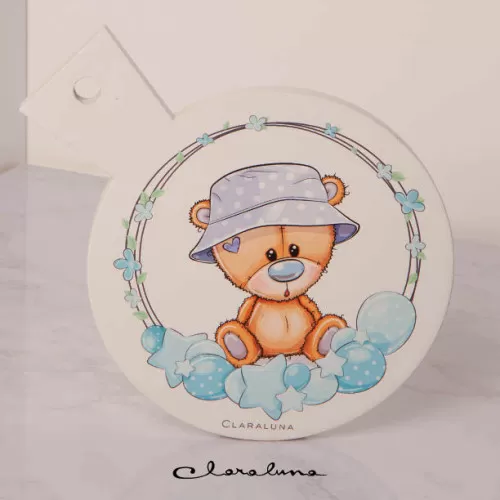 Bomboniera nascita e battesimo sottopentola con orsetto celeste Claraluna - 1