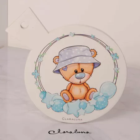 Bomboniera nascita e battesimo sottopentola con orsetto celeste Claraluna - 1