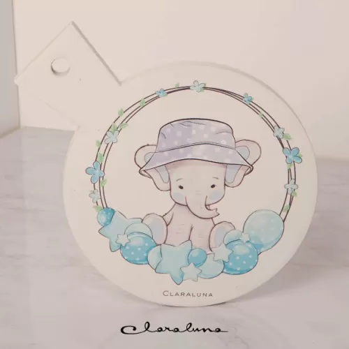Bomboniera nascita e battesimo sottopentola con elefante celeste Claraluna - 1