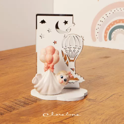 Bomboniera nascita e battesimo bimba con palloncino con supporto Claraluna - 1
