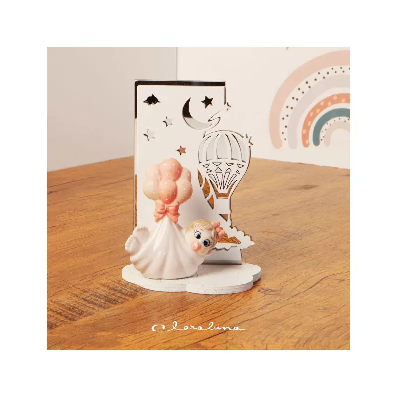 Bomboniera nascita e battesimo bimba con palloncino con supporto Claraluna - 1
