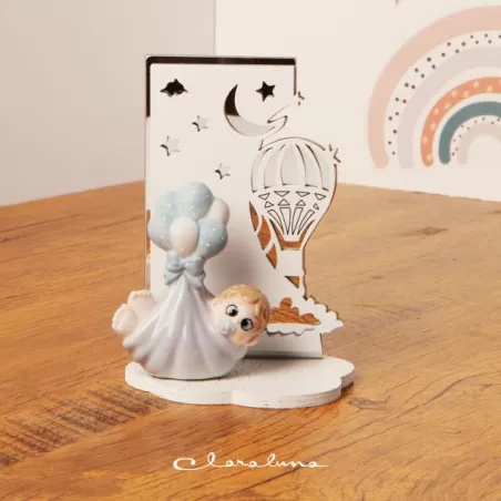 Bomboniera nascita e battesimo bimbo con palloncino con supporto Claraluna - 1