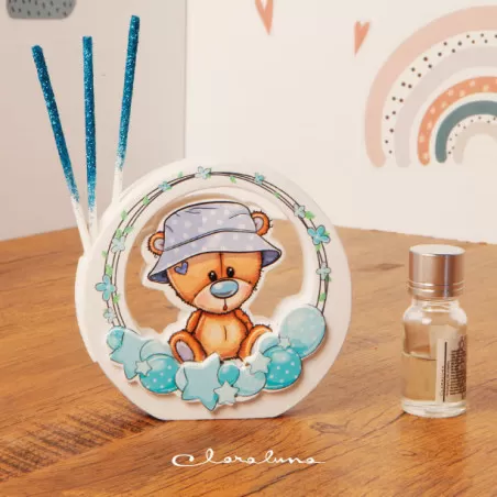 Bomboniera nascita e battesimo profumatore orsetto con cappello celeste Claraluna - 1