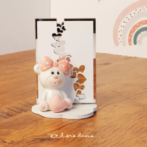 Bomboniera nascita e battesimo orsetto femmina con supporto Claraluna - 1