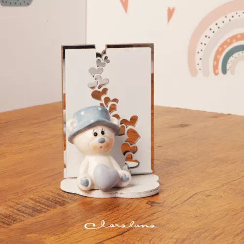 Bomboniera nascita e battesimo orsetto maschio con supporto Claraluna - 1
