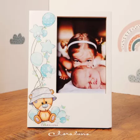 Bomboniera nascita e battesimo portafoto orsetto celeste Claraluna - 1