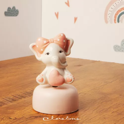 Bomboniera nascita e battesimo carillon elefante femmina Claraluna - 1