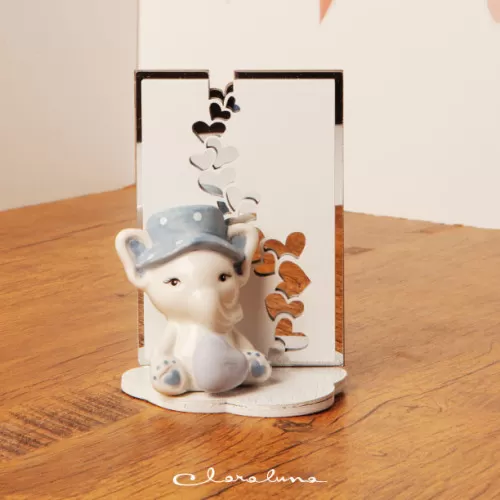 Bomboniera nascita e battesimo elefante maschio con supporto Claraluna - 1