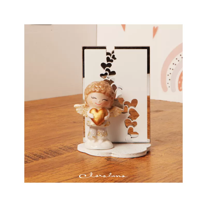 Bomboniera prima comunione angelo maschio con cuore con supporto Claraluna - 1