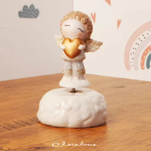 Bomboniera prima comunione carillon angelo maschio con cuore Claraluna - 1