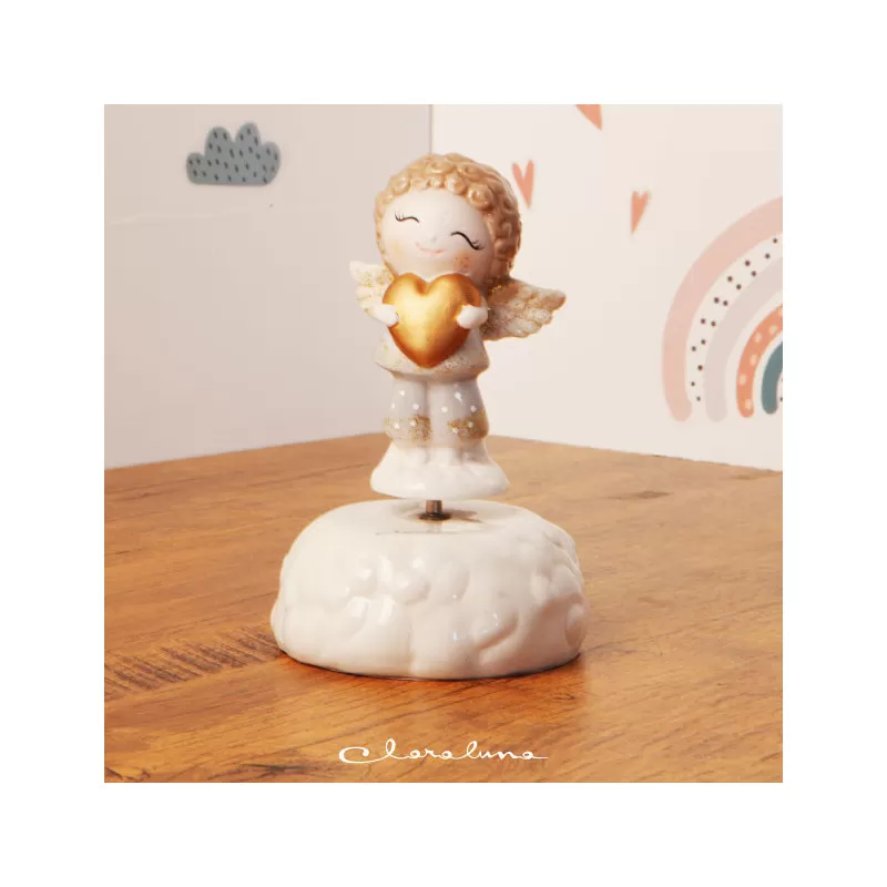 Bomboniera prima comunione carillon angelo maschio con cuore Claraluna - 1