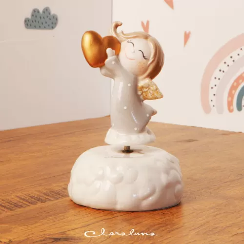 Bomboniera prima comunione carillon angelo femmina con cuore Claraluna - 1