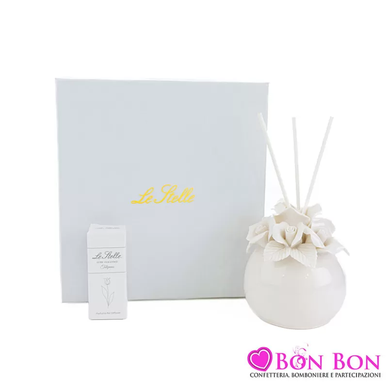 Bomboniera matrimonio profumatore fiore porcellana bianco Le stelle - 1